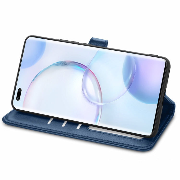 For Honor  50 Pro Solid Color Leather Buckle Phone Case with Lanyard & Photo Frame & Card Slot & Wallet & Stand Function