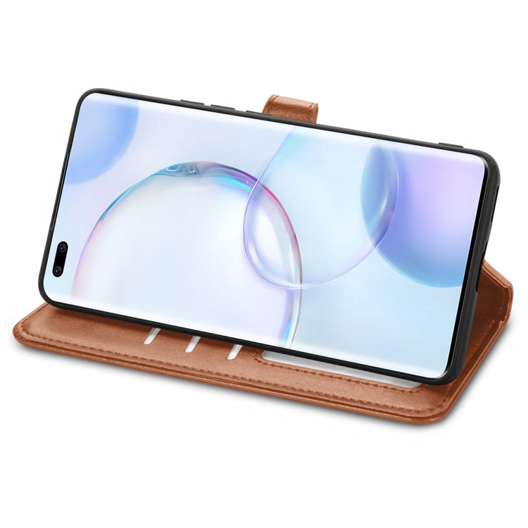 For Honor  50 Pro Solid Color Leather Buckle Phone Case with Lanyard & Photo Frame & Card Slot & Wallet & Stand Function