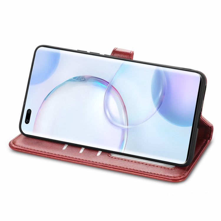 For Honor  50 Pro Solid Color Leather Buckle Phone Case with Lanyard & Photo Frame & Card Slot & Wallet & Stand Function