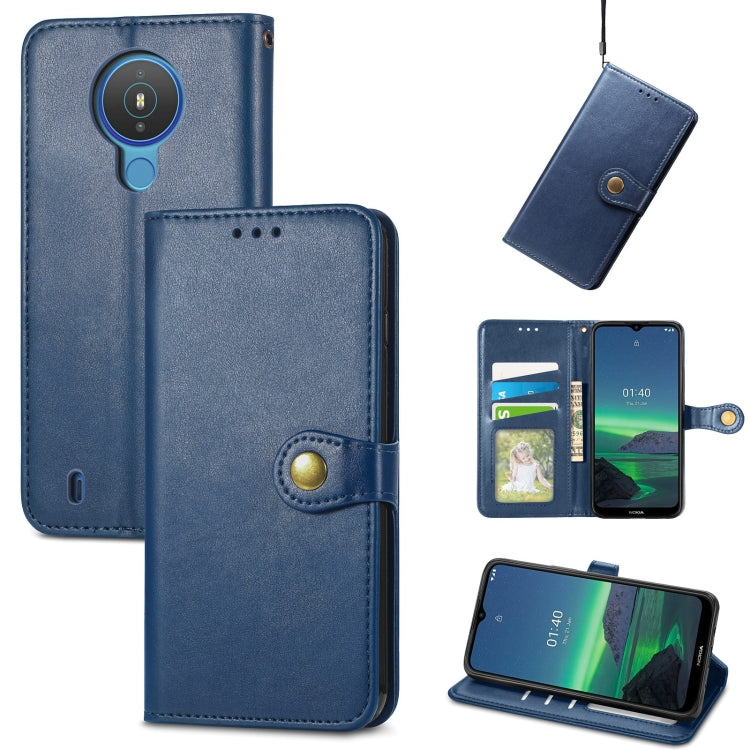 For Nokia 1.4 Solid Color Leather Buckle Phone Case with Lanyard & Photo Frame & Card Slot & Wallet & Stand Function