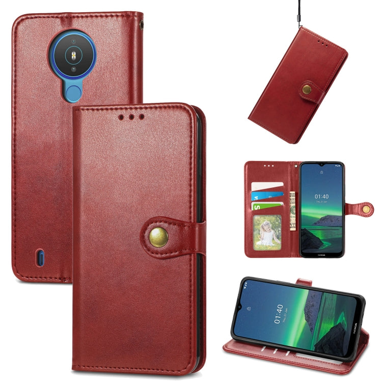 For Nokia 1.4 Solid Color Leather Buckle Phone Case with Lanyard & Photo Frame & Card Slot & Wallet & Stand Function