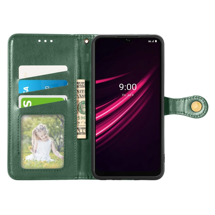 For T-Mobile REVVL V+ 5G Solid Color Leather Buckle Phone Case with Lanyard & Photo Frame & Card Slot & Wallet & Stand Function