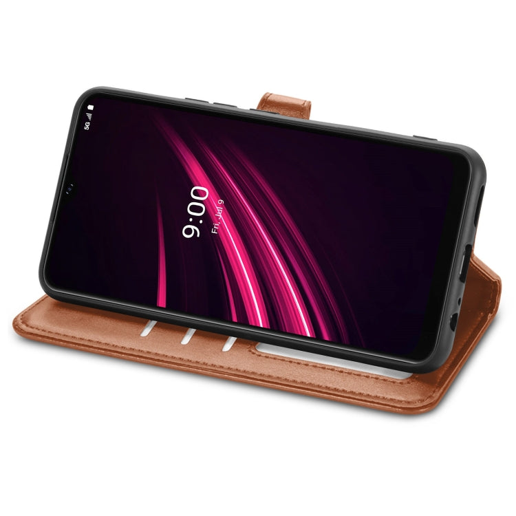 For T-Mobile REVVL V+ 5G Solid Color Leather Buckle Phone Case with Lanyard & Photo Frame & Card Slot & Wallet & Stand Function
