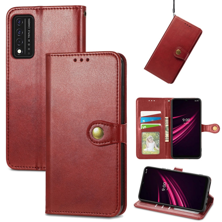 For T-Mobile REVVL V+ 5G Solid Color Leather Buckle Phone Case with Lanyard & Photo Frame & Card Slot & Wallet & Stand Function