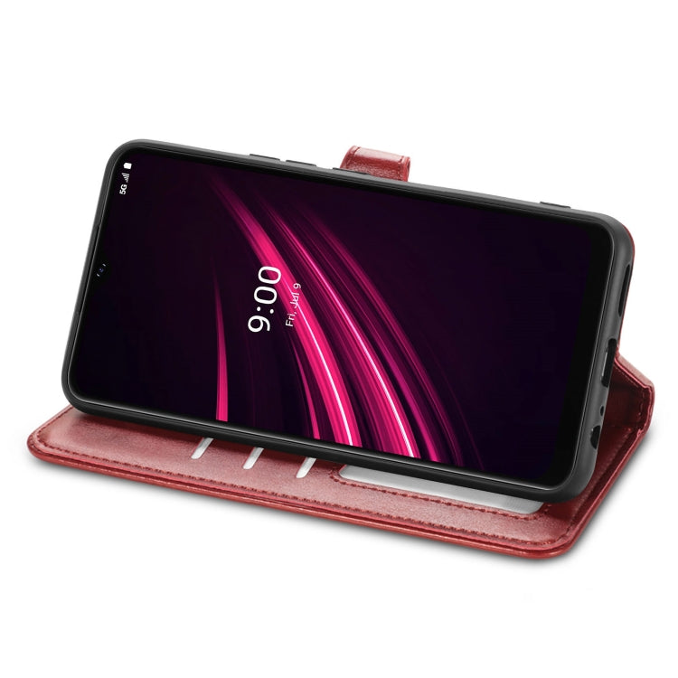 For T-Mobile REVVL V+ 5G Solid Color Leather Buckle Phone Case with Lanyard & Photo Frame & Card Slot & Wallet & Stand Function