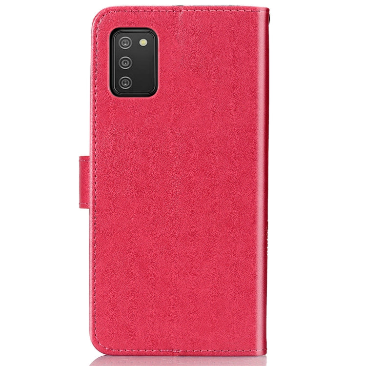 For Samsung Galaxy A03s 164mm Four-leaf Clasp Embossed Leather Case with Lanyard & Card Slot & Wallet & Holder