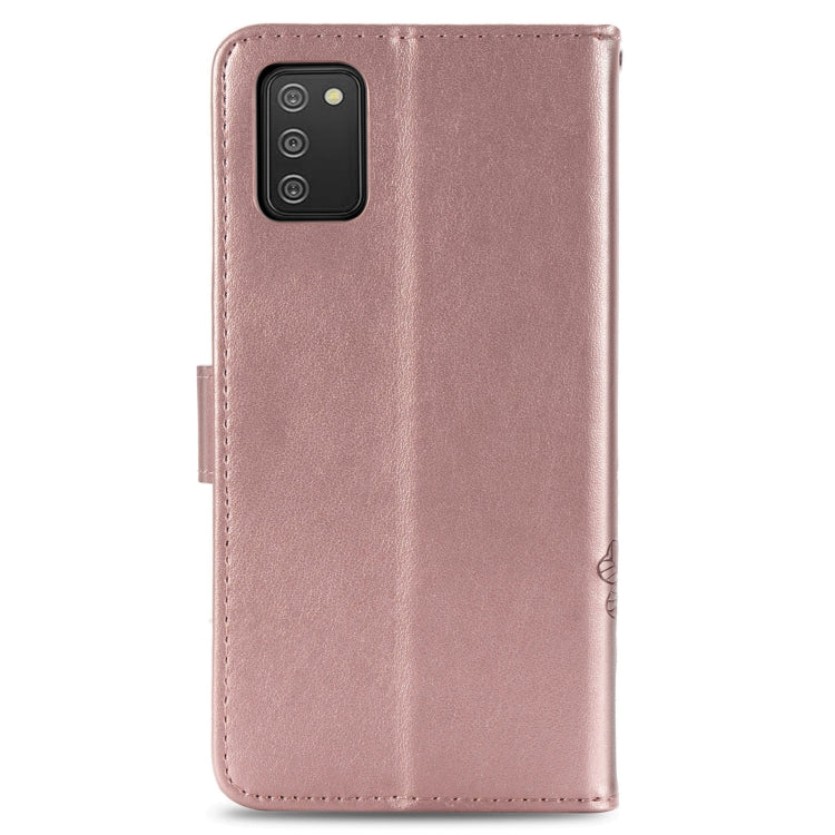 For Samsung Galaxy A03s 164mm Four-leaf Clasp Embossed Leather Case with Lanyard & Card Slot & Wallet & Holder