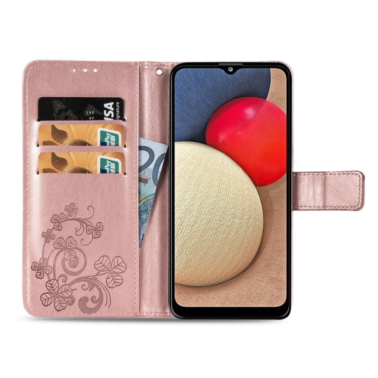 For Samsung Galaxy A03s 164mm Four-leaf Clasp Embossed Leather Case with Lanyard & Card Slot & Wallet & Holder