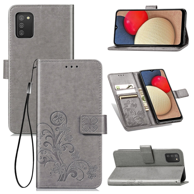 For Samsung Galaxy A03s 164mm Four-leaf Clasp Embossed Leather Case with Lanyard & Card Slot & Wallet & Holder
