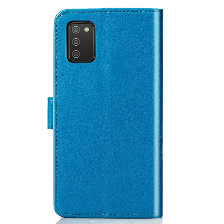 For Samsung Galaxy A03s 164mm Four-leaf Clasp Embossed Leather Case with Lanyard & Card Slot & Wallet & Holder