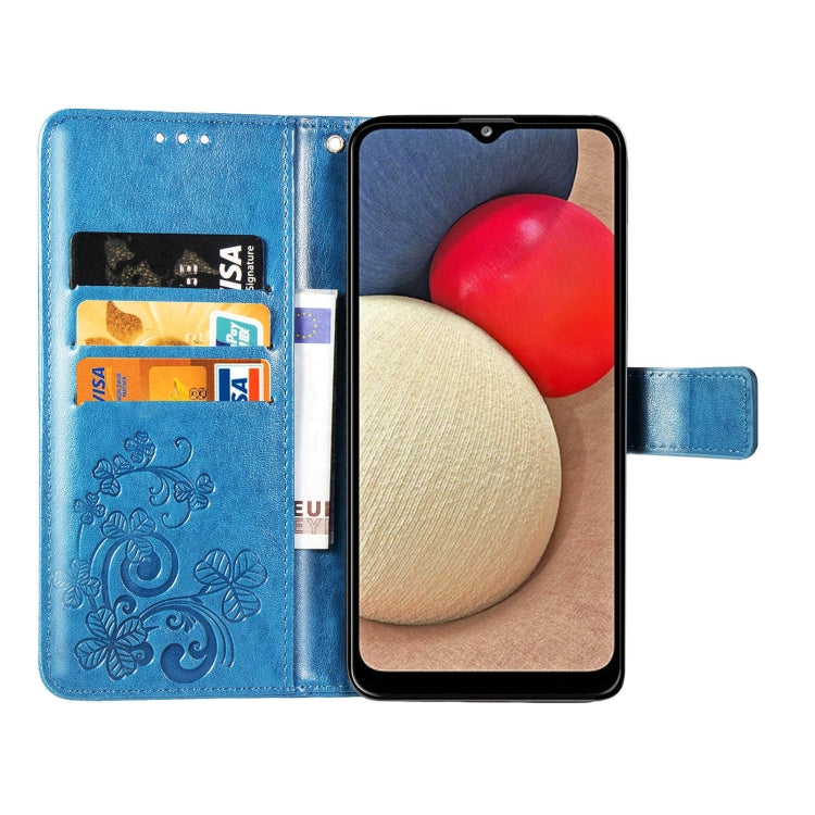 For Samsung Galaxy A03s 164mm Four-leaf Clasp Embossed Leather Case with Lanyard & Card Slot & Wallet & Holder