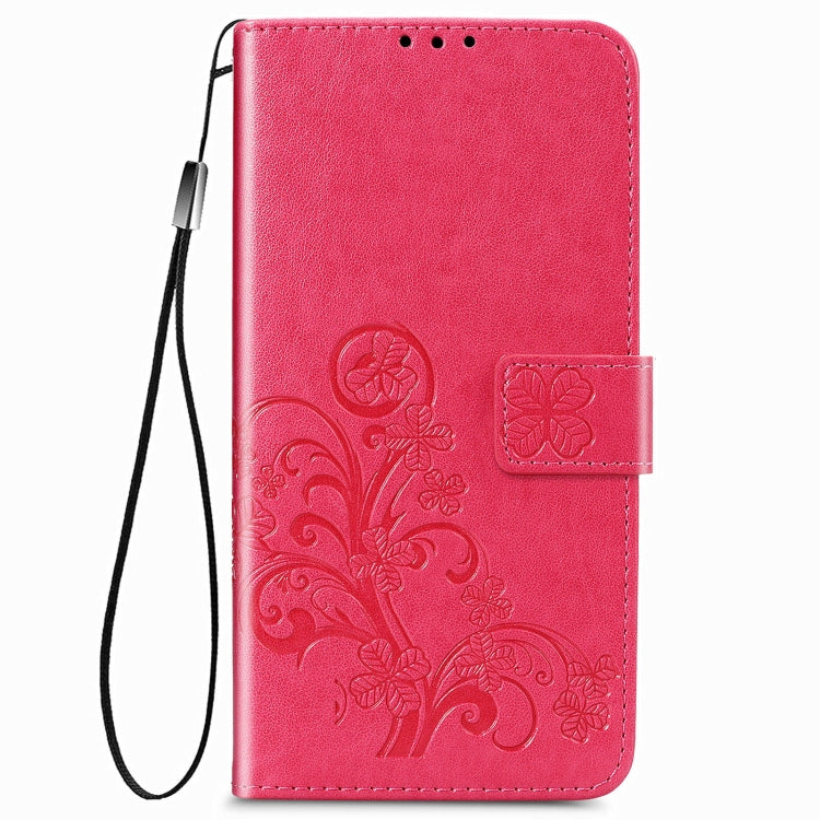 For Samsung Galaxy  A22 4G Four-leaf Clasp Embossed Buckle Mobile Phone Protection Leather Case with Lanyard & Card Slot & Wallet & Bracket Function