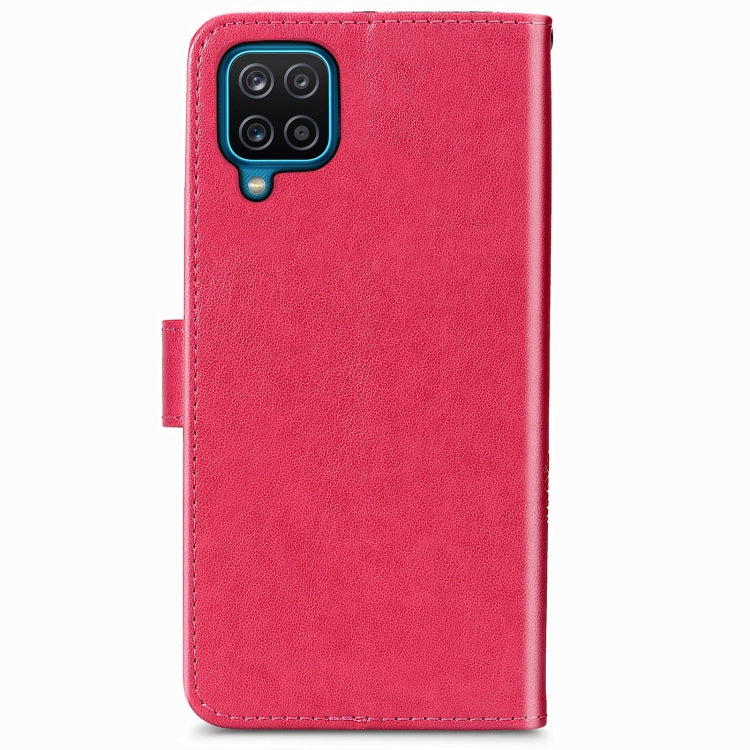For Samsung Galaxy  A22 4G Four-leaf Clasp Embossed Buckle Mobile Phone Protection Leather Case with Lanyard & Card Slot & Wallet & Bracket Function