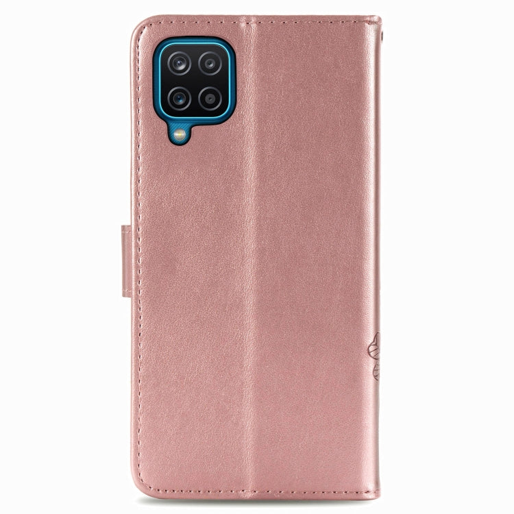 For Samsung Galaxy  A22 4G Four-leaf Clasp Embossed Buckle Mobile Phone Protection Leather Case with Lanyard & Card Slot & Wallet & Bracket Function