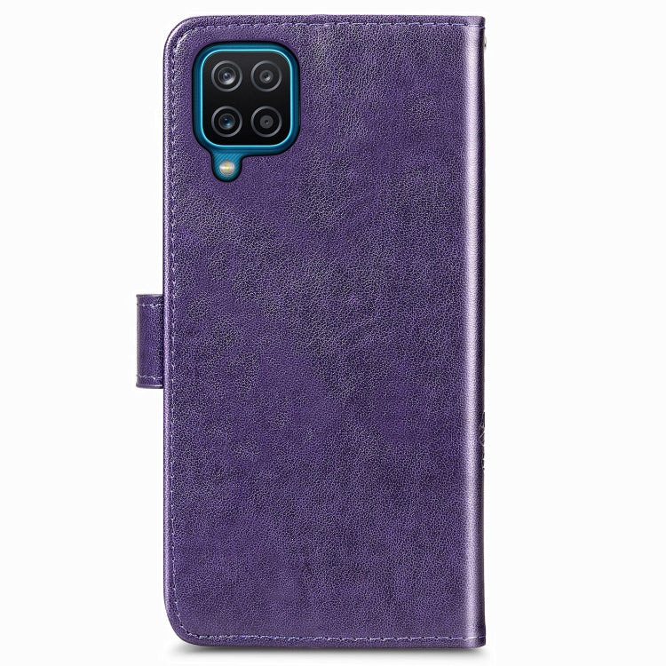 For Samsung Galaxy  A22 4G Four-leaf Clasp Embossed Buckle Mobile Phone Protection Leather Case with Lanyard & Card Slot & Wallet & Bracket Function