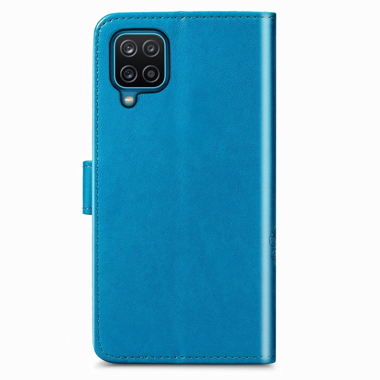 For Samsung Galaxy  A22 4G Four-leaf Clasp Embossed Buckle Mobile Phone Protection Leather Case with Lanyard & Card Slot & Wallet & Bracket Function