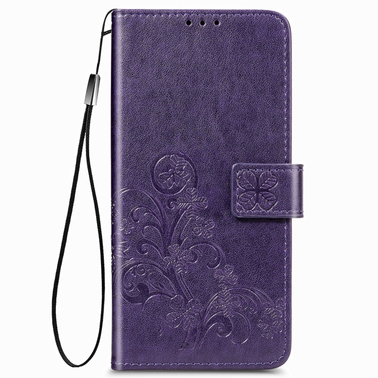 For Samsung Galaxy Z Fold3 Four-leaf Clasp Embossed Buckle Mobile Phone Protection Leather Case with Lanyard & Card Slot & Wallet & Bracket Function