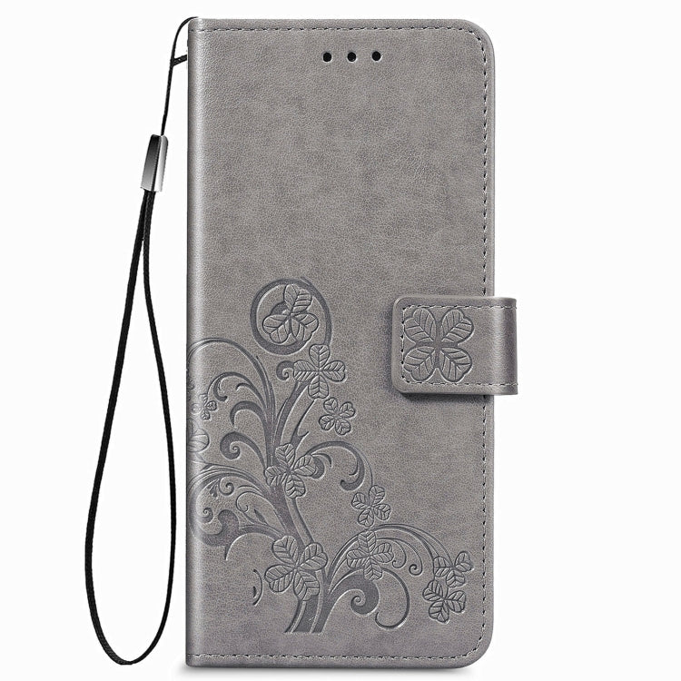 For Samsung Galaxy Z Fold3 Four-leaf Clasp Embossed Buckle Mobile Phone Protection Leather Case with Lanyard & Card Slot & Wallet & Bracket Function