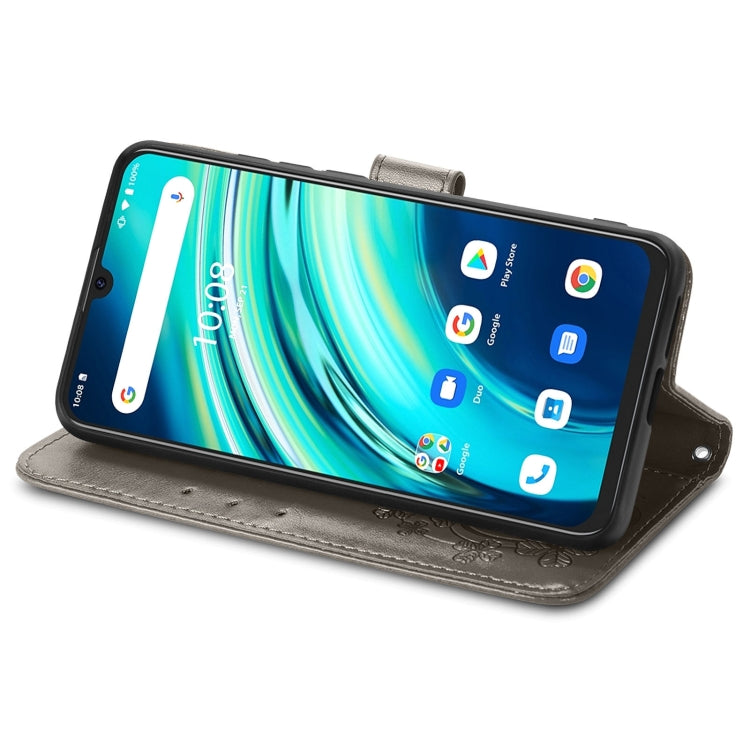 For UMIDIGI A9 Pro Four-leaf Clasp Embossed Buckle Mobile Phone Protection Leather Case with Lanyard & Card Slot & Wallet & Bracket Function