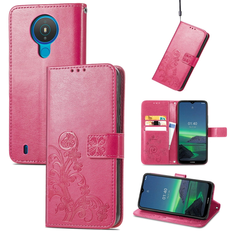 For Nokia 1.4 Four-leaf Clasp Embossed Buckle Mobile Phone Protection Leather Case with Lanyard & Card Slot & Wallet & Bracket Function