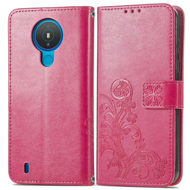 For Nokia 1.4 Four-leaf Clasp Embossed Buckle Mobile Phone Protection Leather Case with Lanyard & Card Slot & Wallet & Bracket Function