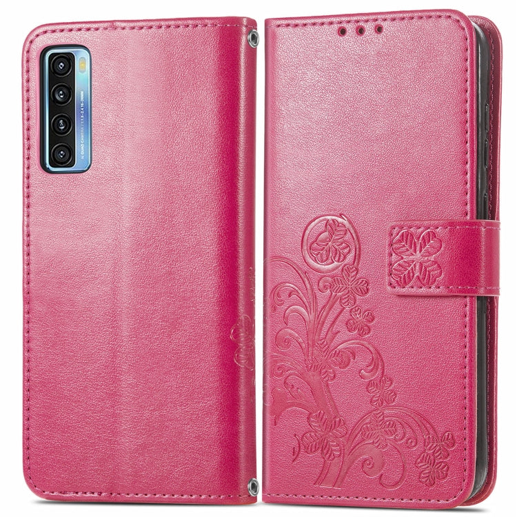 For TCL 20 S Four-leaf Clasp Embossed Buckle Mobile Phone Protection Leather Case with Lanyard & Card Slot & Wallet & Bracket Function