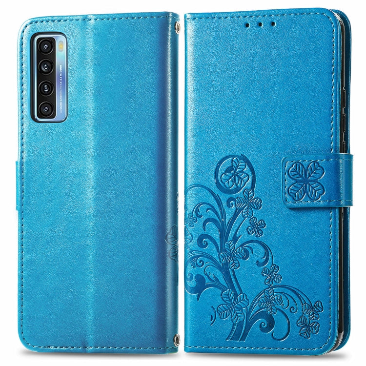 For TCL 20 S Four-leaf Clasp Embossed Buckle Mobile Phone Protection Leather Case with Lanyard & Card Slot & Wallet & Bracket Function