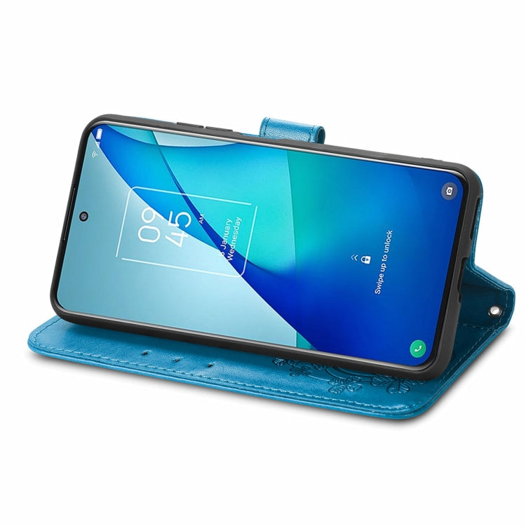 For TCL 20 S Four-leaf Clasp Embossed Buckle Mobile Phone Protection Leather Case with Lanyard & Card Slot & Wallet & Bracket Function