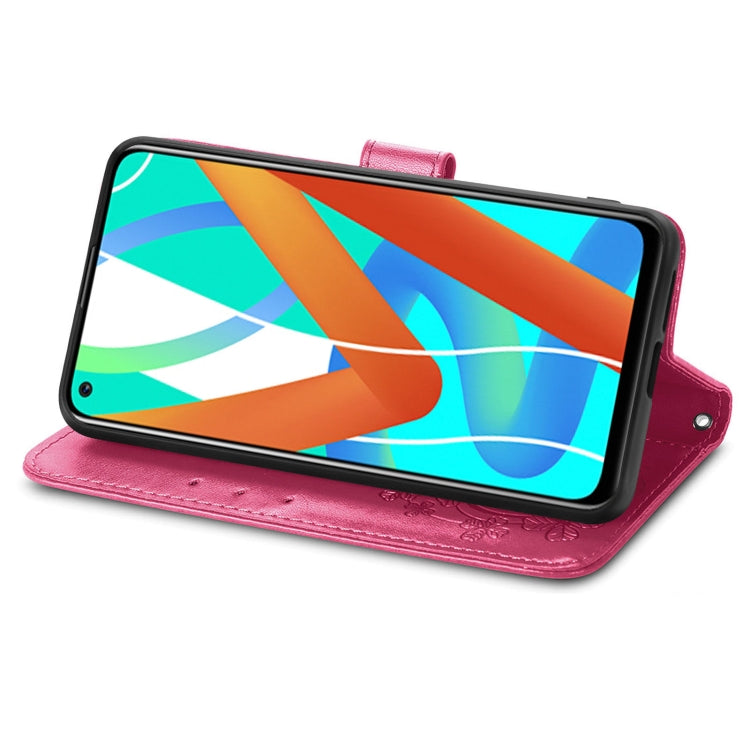 For OPPO Realme V13 Four-leaf Clasp Embossed Buckle Mobile Phone Protection Leather Case with Lanyard & Card Slot & Wallet & Bracket Function