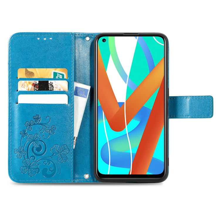 For OPPO Realme V13 Four-leaf Clasp Embossed Buckle Mobile Phone Protection Leather Case with Lanyard & Card Slot & Wallet & Bracket Function