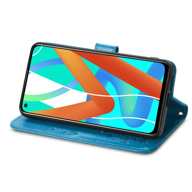 For OPPO Realme V13 Four-leaf Clasp Embossed Buckle Mobile Phone Protection Leather Case with Lanyard & Card Slot & Wallet & Bracket Function