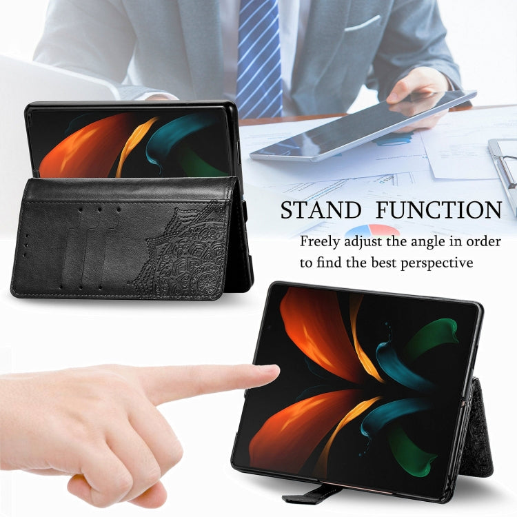 For Samsung Galaxy Z Fold3 Mandala Flower Embossed Horizontal Flip Leather Case with Holder & Three Card Slots & Wallet & Lanyard