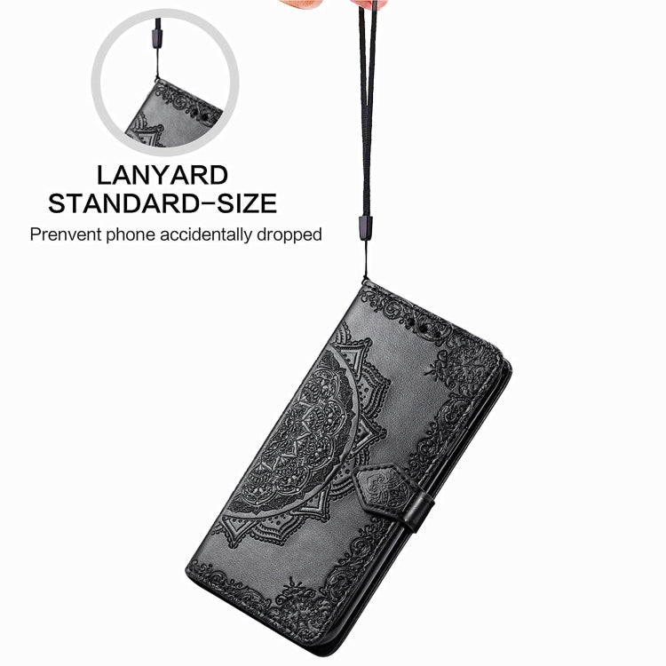 For Samsung Galaxy Z Fold3 Mandala Flower Embossed Horizontal Flip Leather Case with Holder & Three Card Slots & Wallet & Lanyard