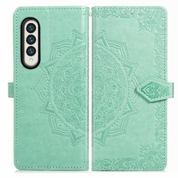 For Samsung Galaxy Z Fold3 Mandala Flower Embossed Horizontal Flip Leather Case with Holder & Three Card Slots & Wallet & Lanyard