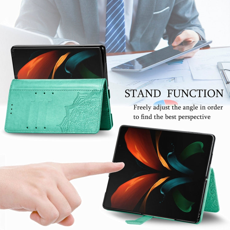 For Samsung Galaxy Z Fold3 Mandala Flower Embossed Horizontal Flip Leather Case with Holder & Three Card Slots & Wallet & Lanyard