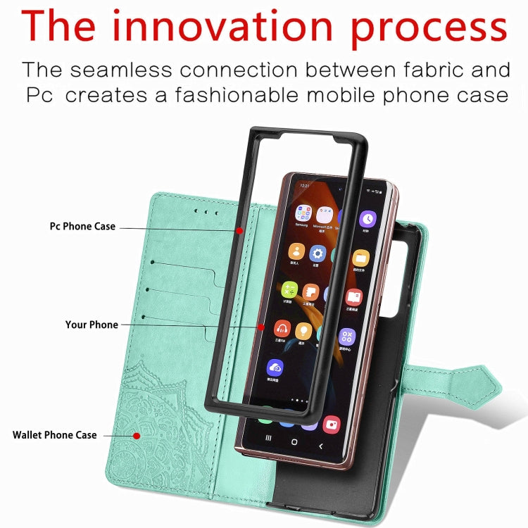 For Samsung Galaxy Z Fold3 Mandala Flower Embossed Horizontal Flip Leather Case with Holder & Three Card Slots & Wallet & Lanyard