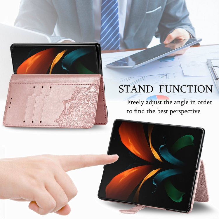 For Samsung Galaxy Z Fold3 Mandala Flower Embossed Horizontal Flip Leather Case with Holder & Three Card Slots & Wallet & Lanyard