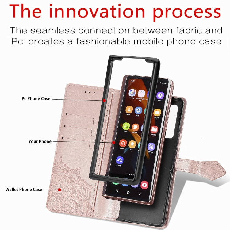 For Samsung Galaxy Z Fold3 Mandala Flower Embossed Horizontal Flip Leather Case with Holder & Three Card Slots & Wallet & Lanyard