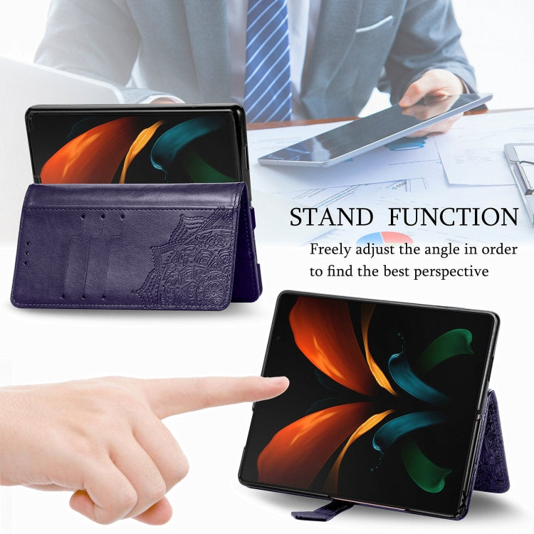 For Samsung Galaxy Z Fold3 Mandala Flower Embossed Horizontal Flip Leather Case with Holder & Three Card Slots & Wallet & Lanyard