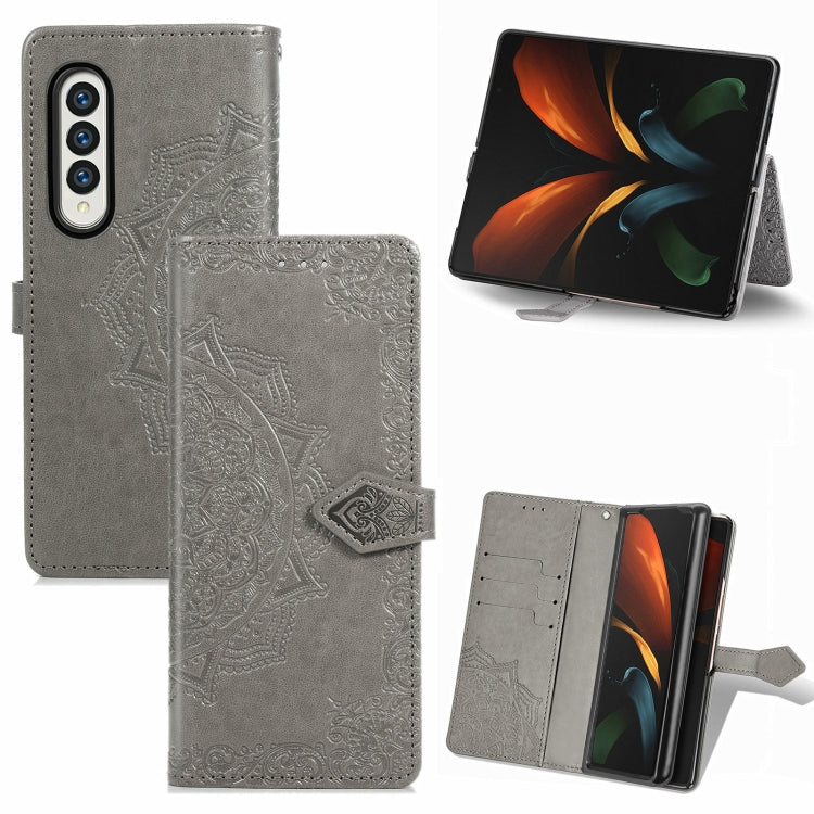 For Samsung Galaxy Z Fold3 Mandala Flower Embossed Horizontal Flip Leather Case with Holder & Three Card Slots & Wallet & Lanyard