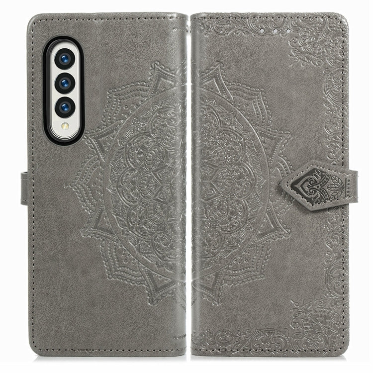 For Samsung Galaxy Z Fold3 Mandala Flower Embossed Horizontal Flip Leather Case with Holder & Three Card Slots & Wallet & Lanyard