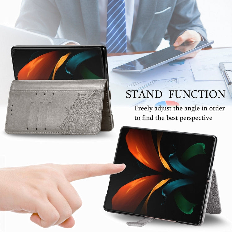 For Samsung Galaxy Z Fold3 Mandala Flower Embossed Horizontal Flip Leather Case with Holder & Three Card Slots & Wallet & Lanyard