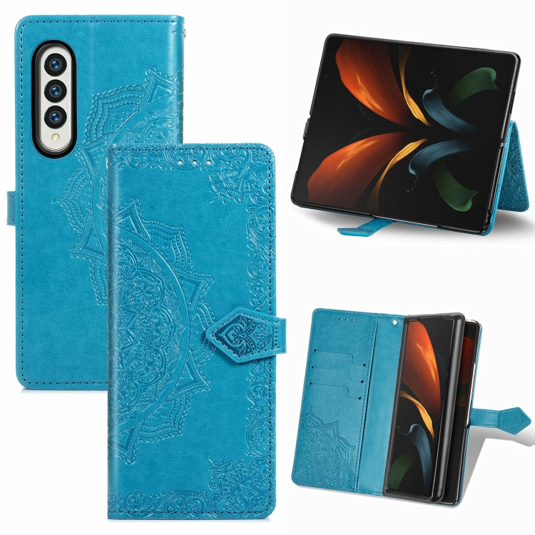 For Samsung Galaxy Z Fold3 Mandala Flower Embossed Horizontal Flip Leather Case with Holder & Three Card Slots & Wallet & Lanyard