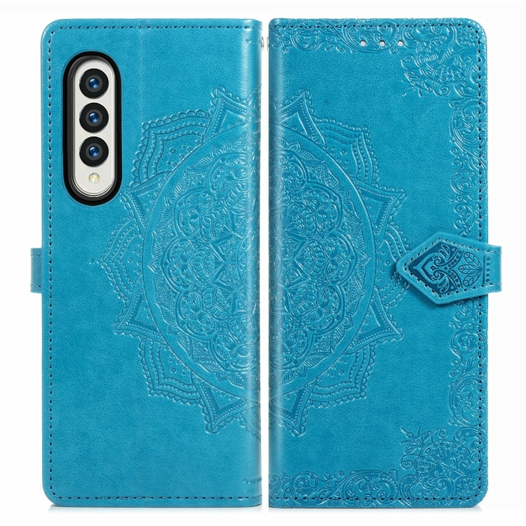 For Samsung Galaxy Z Fold3 Mandala Flower Embossed Horizontal Flip Leather Case with Holder & Three Card Slots & Wallet & Lanyard