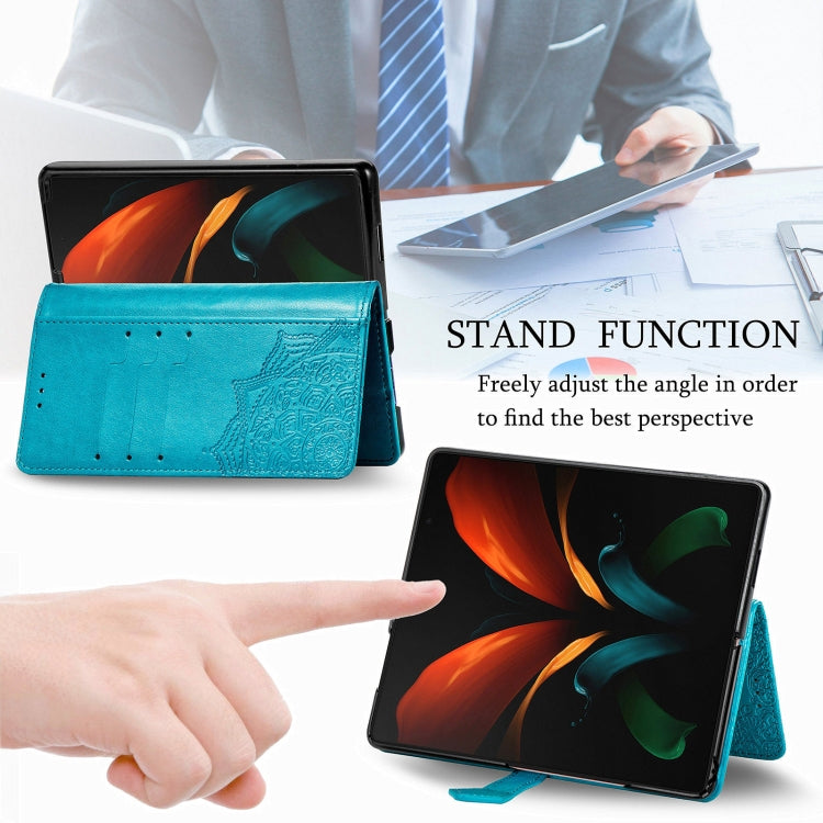 For Samsung Galaxy Z Fold3 Mandala Flower Embossed Horizontal Flip Leather Case with Holder & Three Card Slots & Wallet & Lanyard