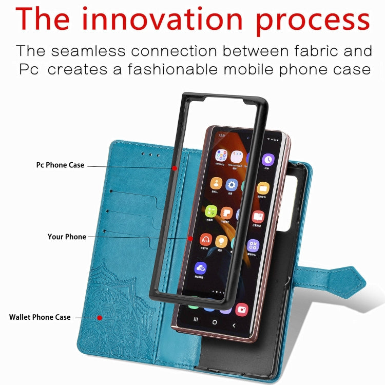 For Samsung Galaxy Z Fold3 Mandala Flower Embossed Horizontal Flip Leather Case with Holder & Three Card Slots & Wallet & Lanyard