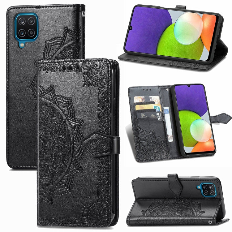 For Samsung Galaxy A12 Mandala Flower Embossed Horizontal Flip Leather Case with Holder & Three Card Slots & Wallet & Lanyard