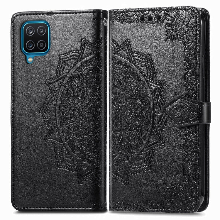 For Samsung Galaxy A12 Mandala Flower Embossed Horizontal Flip Leather Case with Holder & Three Card Slots & Wallet & Lanyard