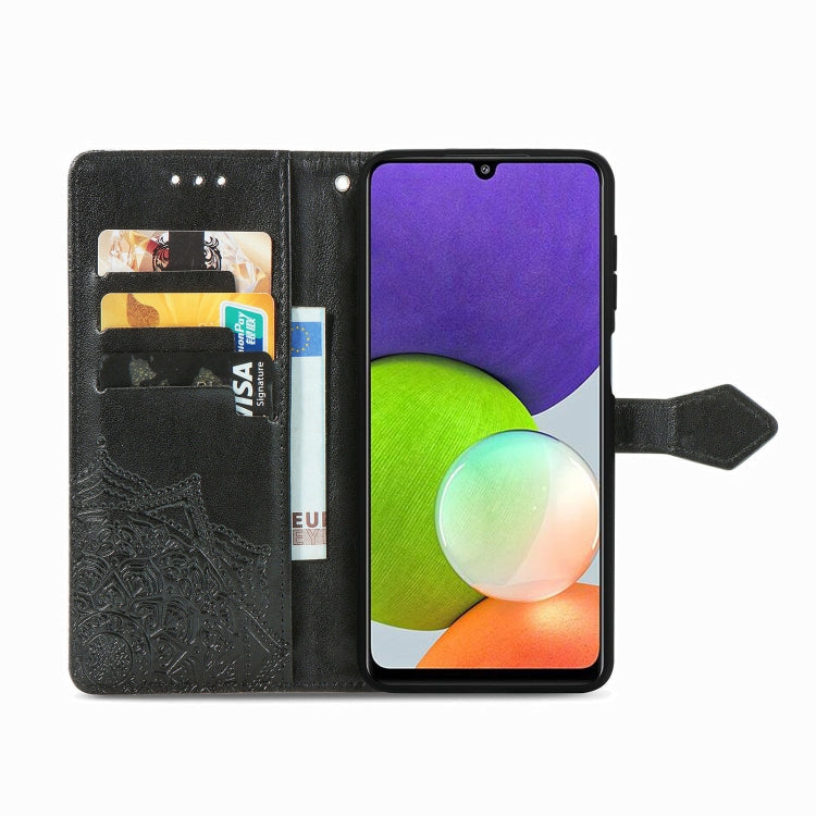 For Samsung Galaxy A12 Mandala Flower Embossed Horizontal Flip Leather Case with Holder & Three Card Slots & Wallet & Lanyard