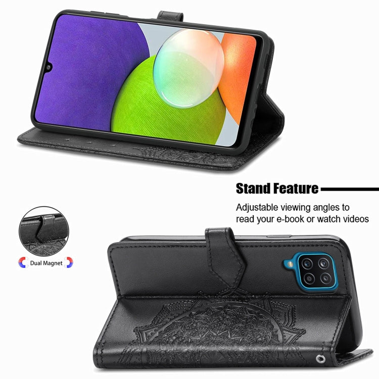 For Samsung Galaxy A12 Mandala Flower Embossed Horizontal Flip Leather Case with Holder & Three Card Slots & Wallet & Lanyard